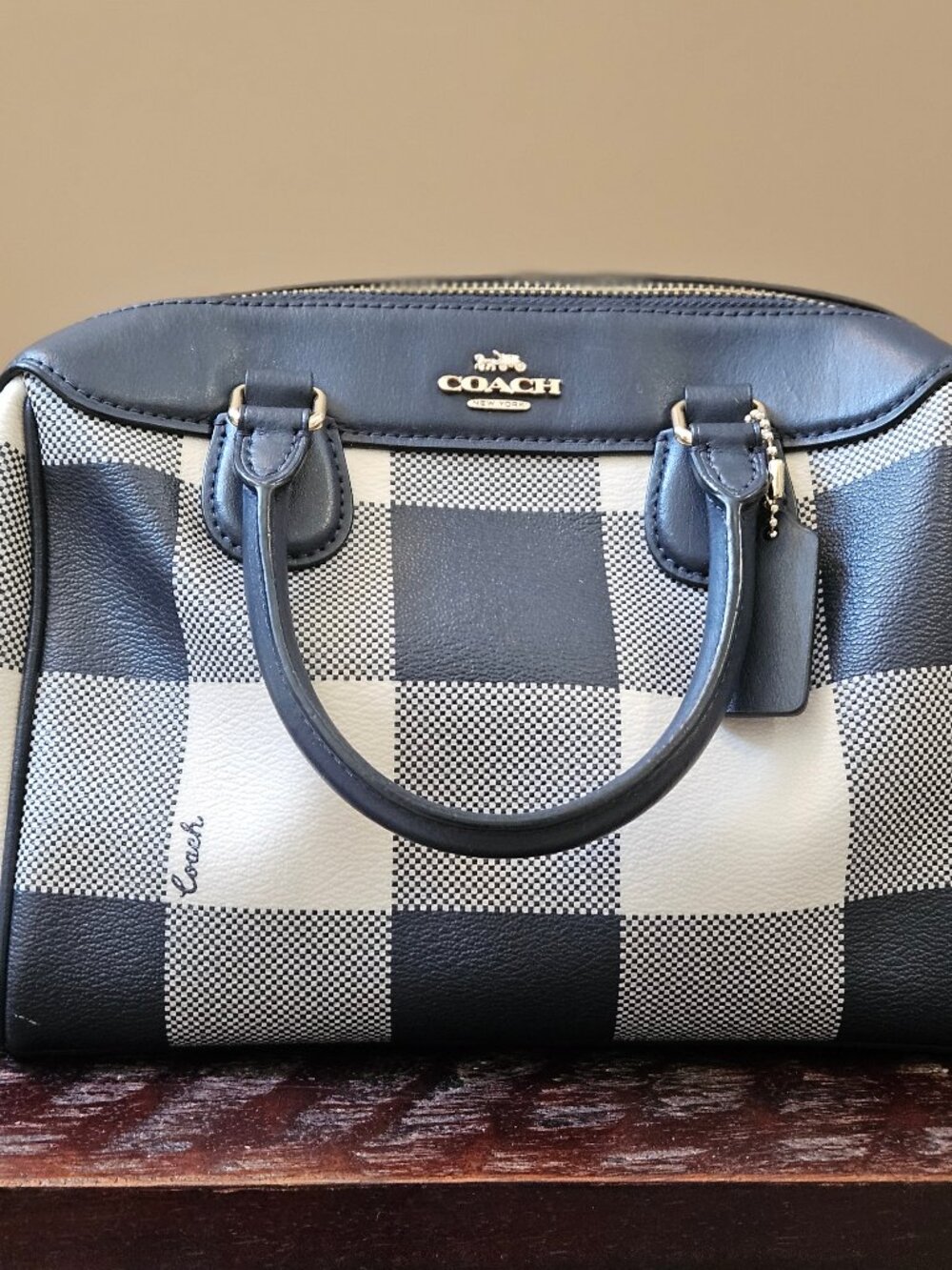 Women's Coach Mini-Bennett Satchel, Midnight Blue Plaid